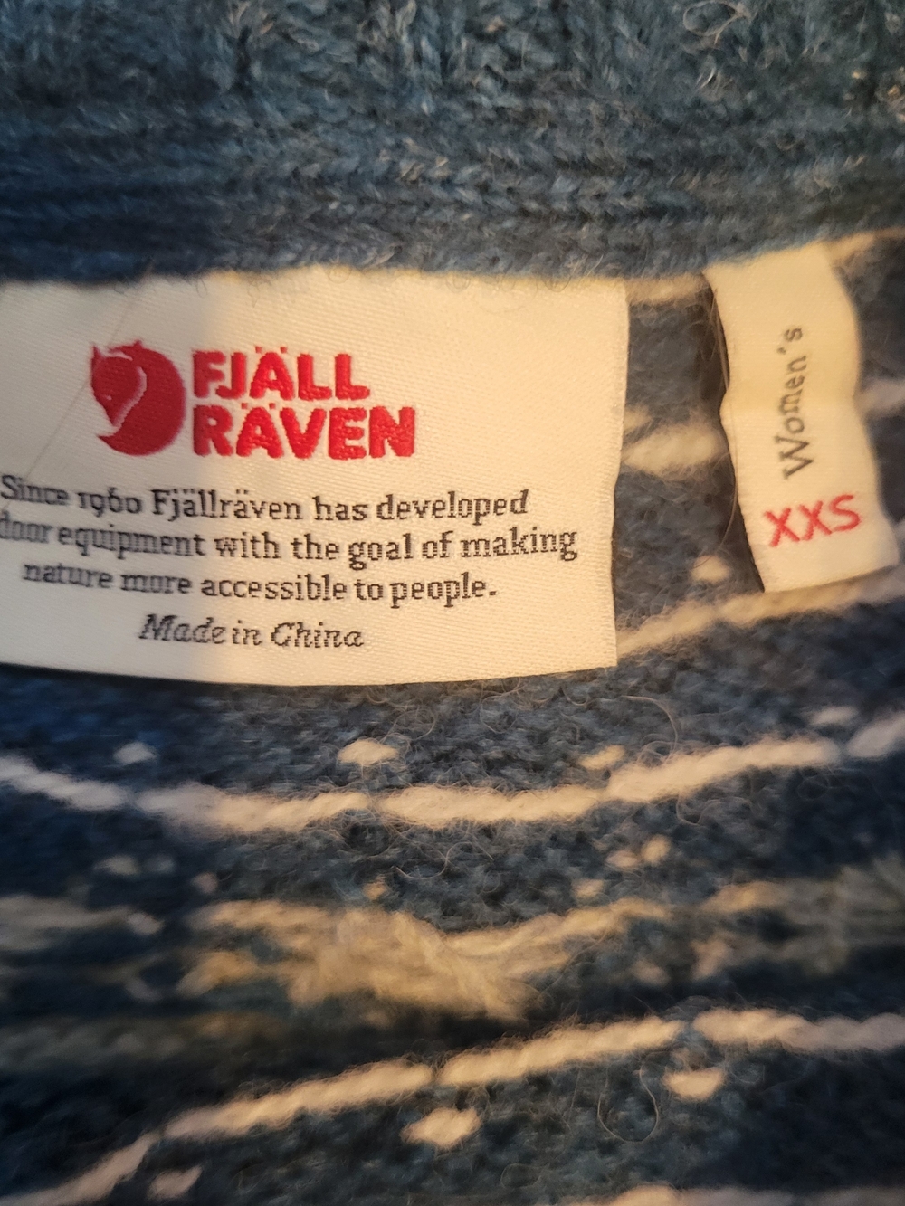 Fjallraven Cream Fair Isle Crewneck Sweater with Blue Yoke and Brown Accents - Picture 3 of 5